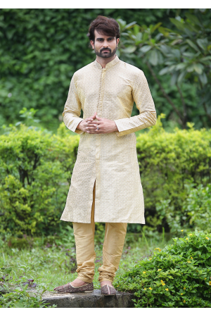 Gold Color Dupion And Art Silk Fabric Kurta Set